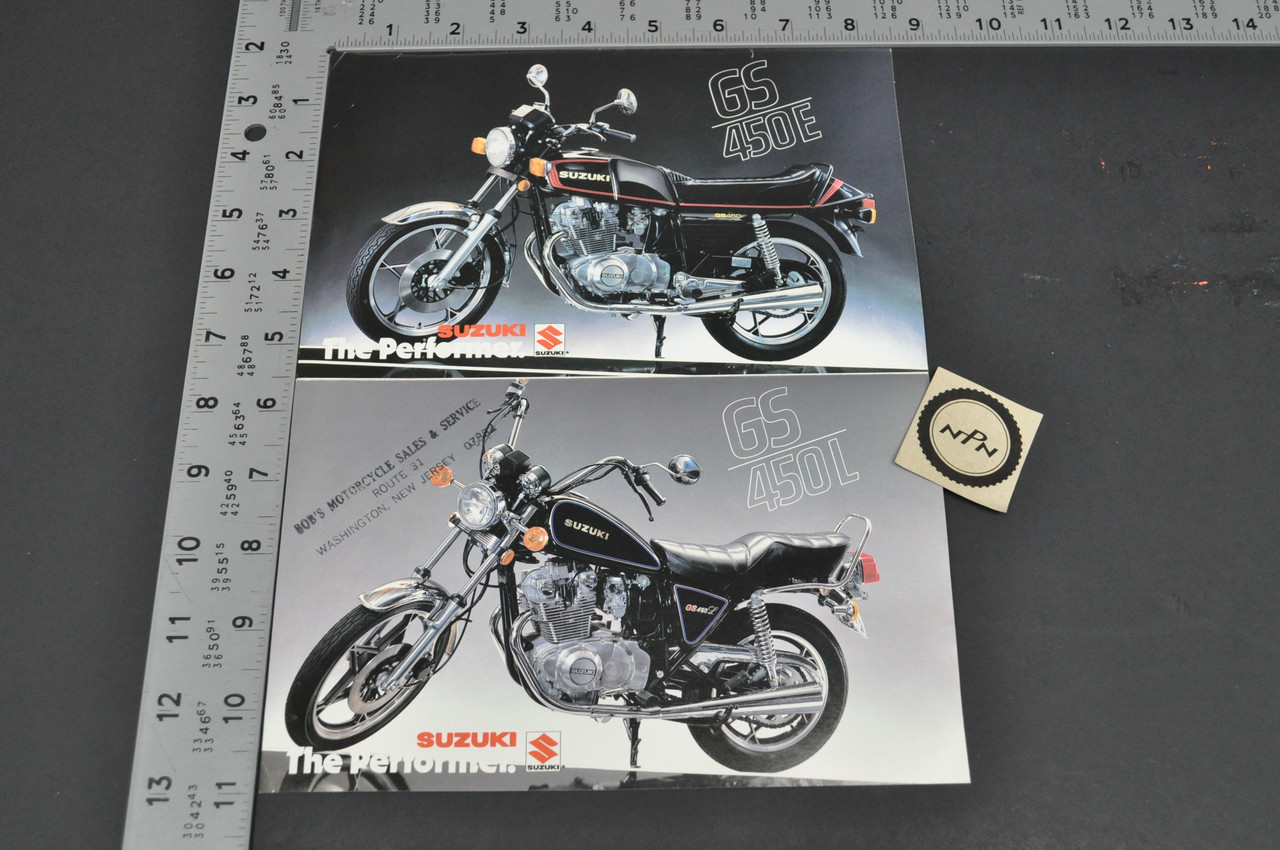 Vintage Suzuki GS450 E GS450 L Motorcycle Dealer Brochure 1980s NOS Dealer Stamp
