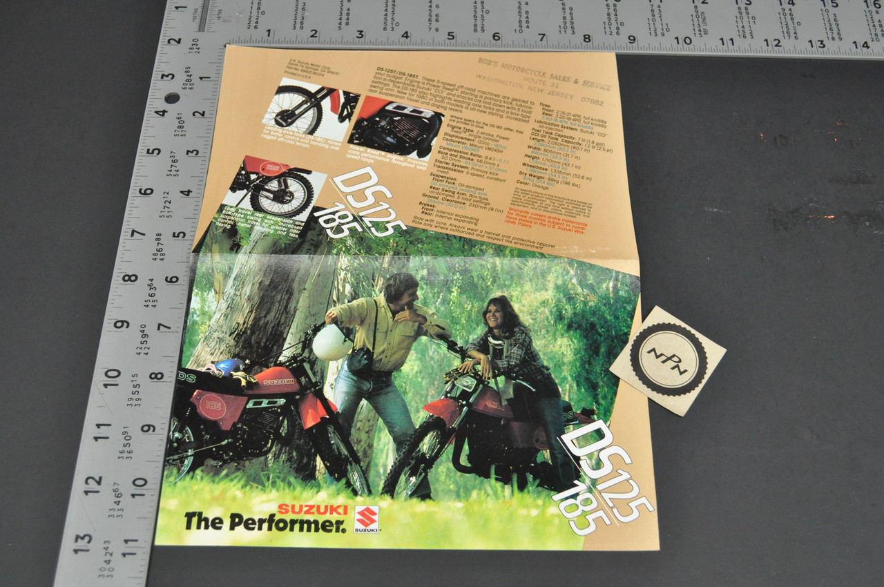 Vintage Suzuki DS125 T DS185 T Motorcycle Dealer Brochure 1980 NOS Dealer Stamp