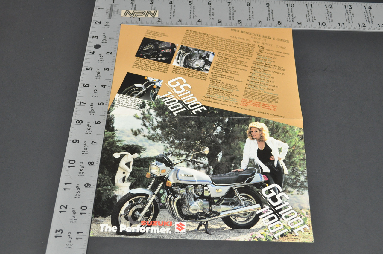 VTG Suzuki GS1100 E GS1100 L Motorcycle Dealer Brochure 1980 NOS Dealer Stamp