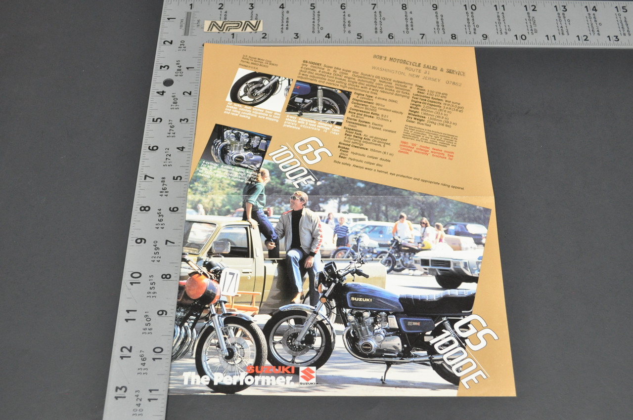 Vintage Suzuki GS1000 E Motorcycle Dealer Brochure 1980 NOS Dealer Stamp