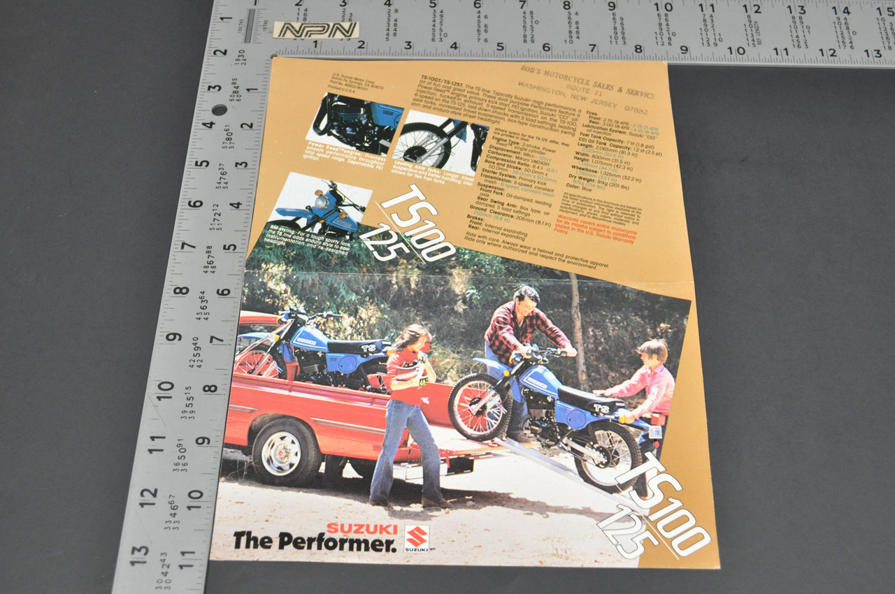 Vintage Suzuki TS100 T TS125 T Motorcycle Dealer Brochure 1980 NOS Dealer Stamp