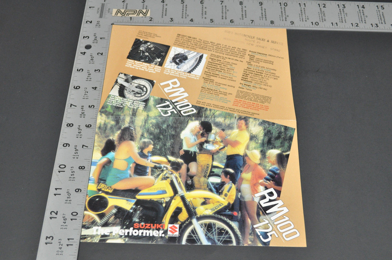 VTG Suzuki RM100 T RM125 T Motorcycle Dealer Brochure 1980 NOS Dealer Stamp