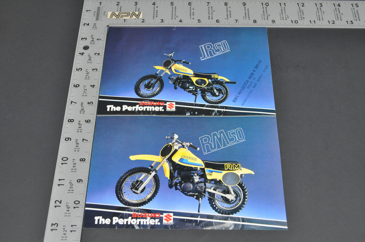 Vintage Suzuki JR50 RM50 Motorcycle Dealer Brochure 1980 NOS Dealer Stamp