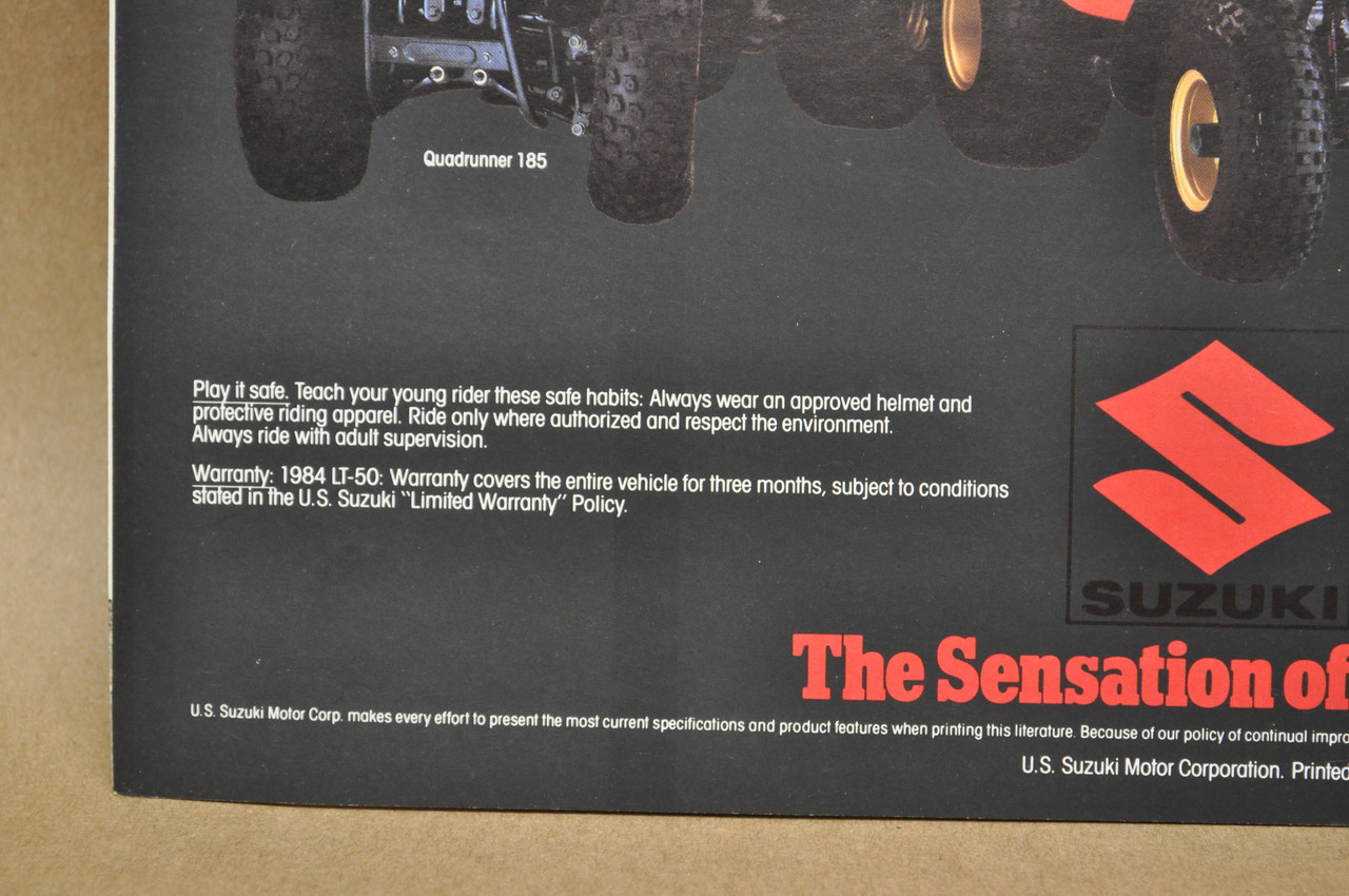 Vintage NOS 1984 Suzuki LT50 E Quadrunner Brochure Bobs Motorcycle Dealer Stamp