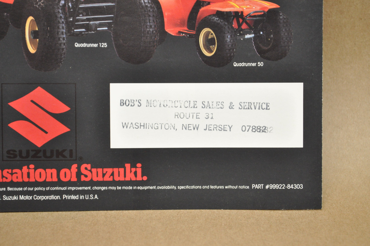 Vintage NOS 1984 Suzuki LT50 E Quadrunner Brochure Bobs Motorcycle Dealer Stamp