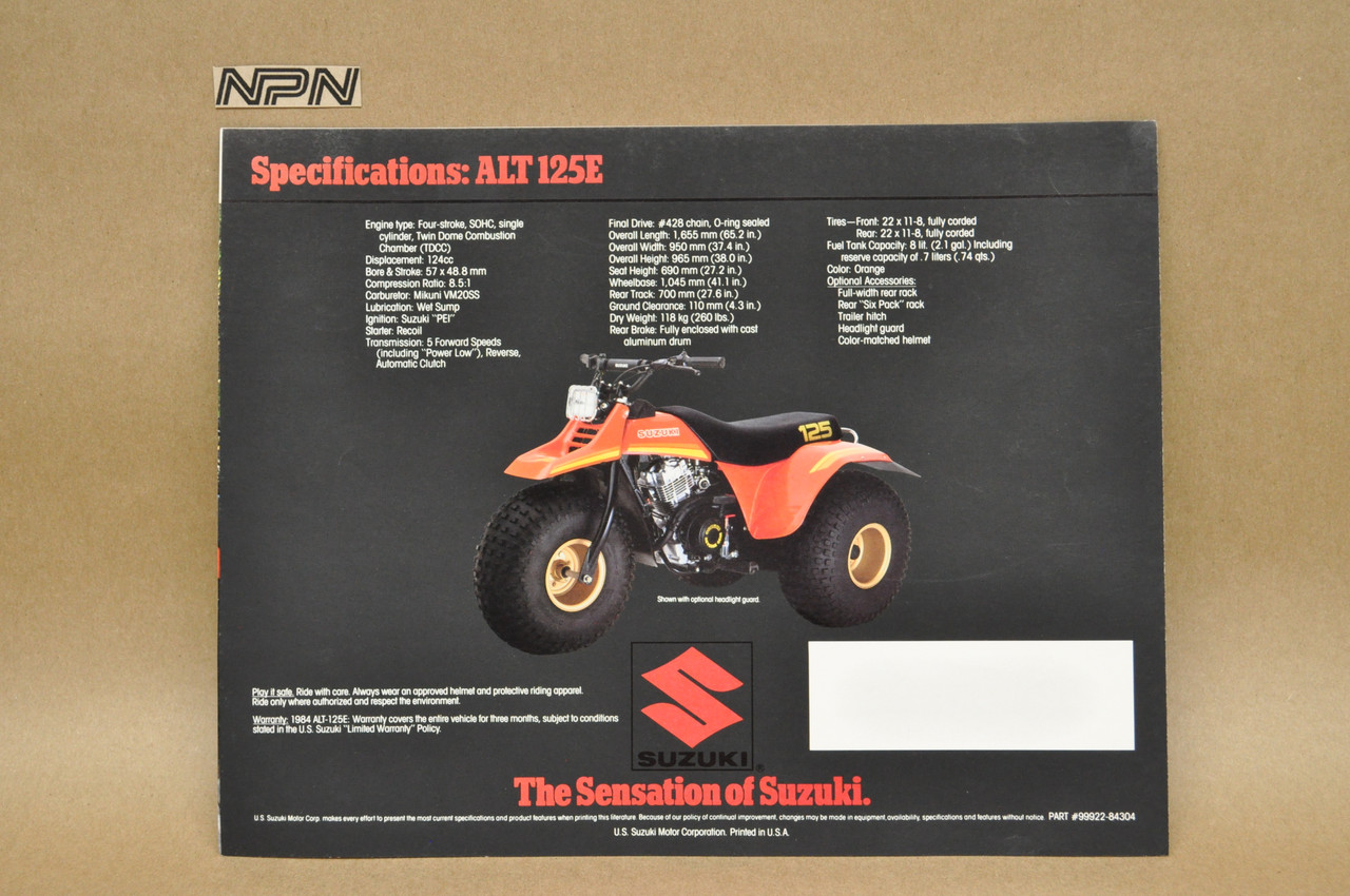 Vintage NOS 1984 Suzuki ALT125 ATV Three Wheeler Brochure Dealer Specs OEM