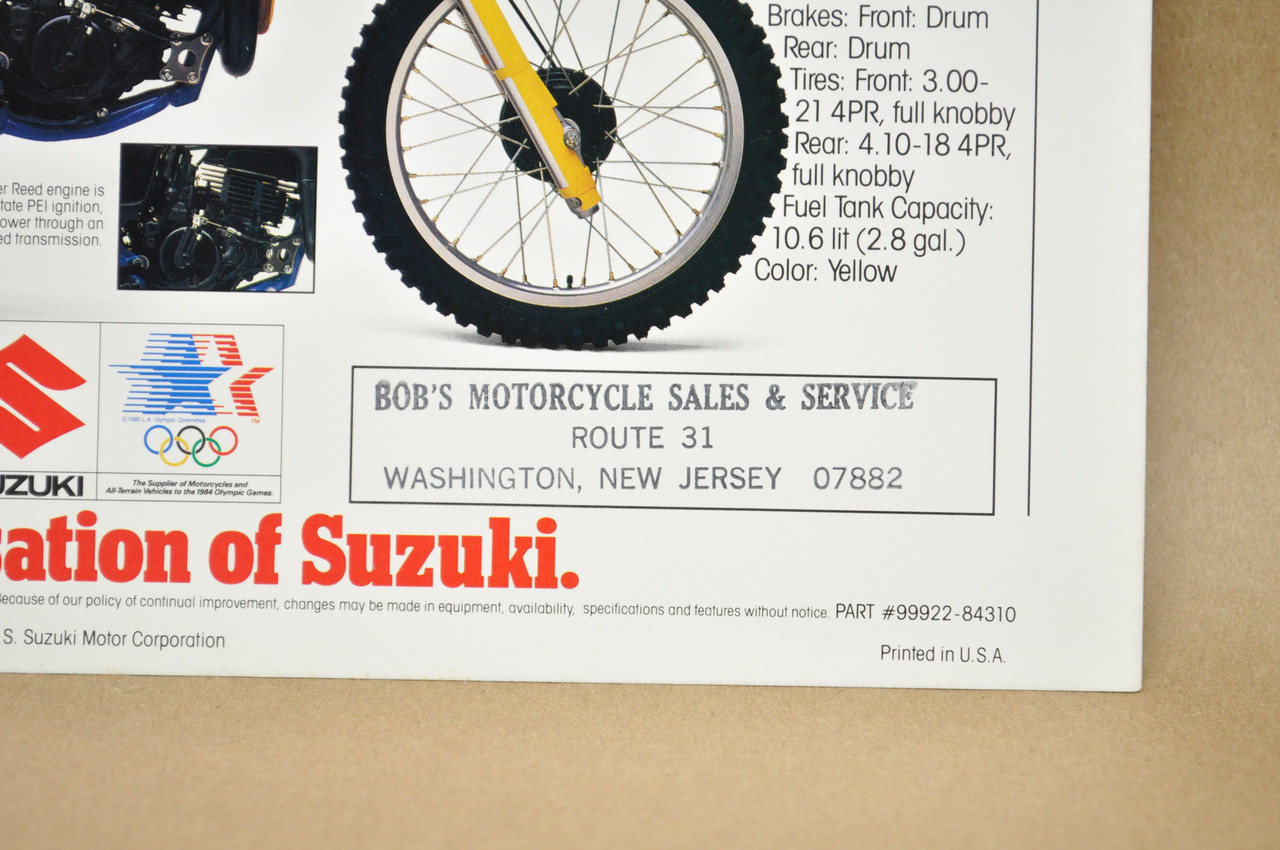 Vintage NOS 1984 Suzuki PE175 Motorcycle Brochure OEM Dealer Stamp Specs MX