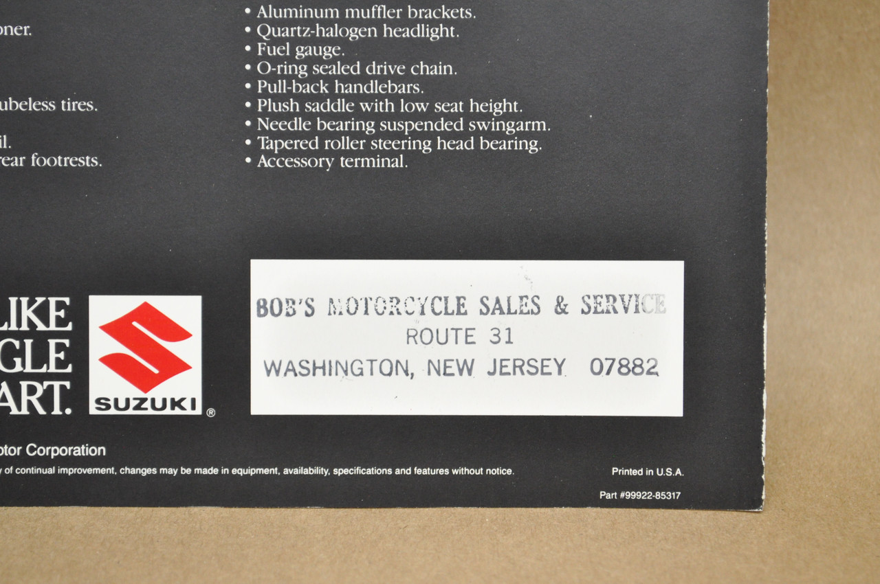VTG NOS 1985 Suzuki GS550 L Motorcycle Brochure OEM Dealer Stamp Specs NEW