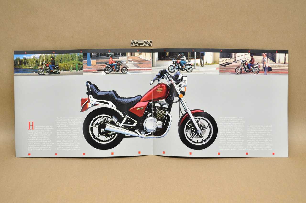 VTG NOS 1985 Suzuki GS550 L Motorcycle Brochure OEM Dealer Stamp Specs NEW