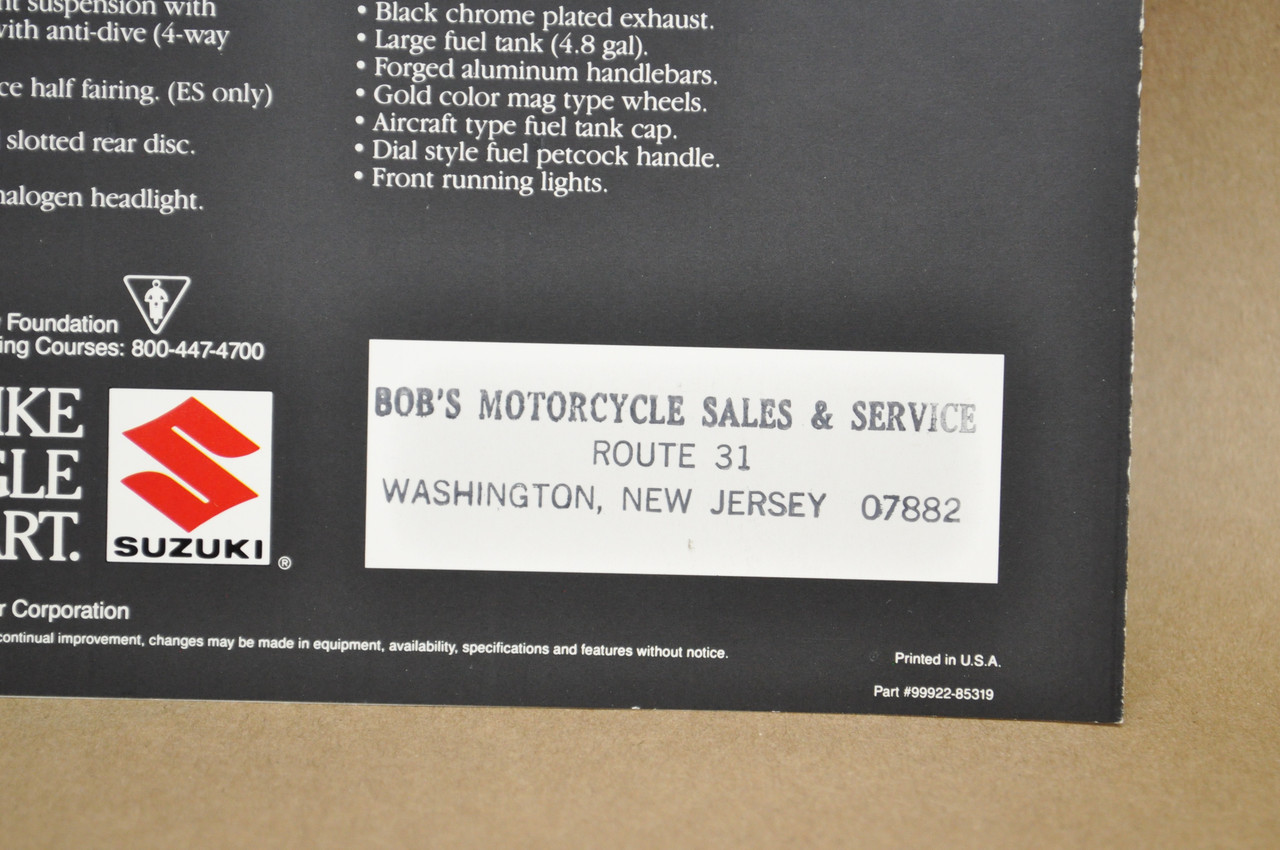 Vintage NOS 1985 Suzuki GS550 E GS550 ES Brochure OEM Dealer Stamp Specs NEW