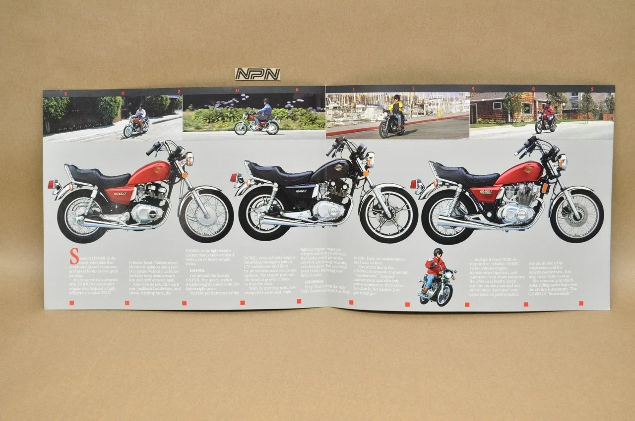 VTG NOS 1985 Suzuki GS300 L GS450 L GS450 GA Brochure OEM Dealer Stamp Specs