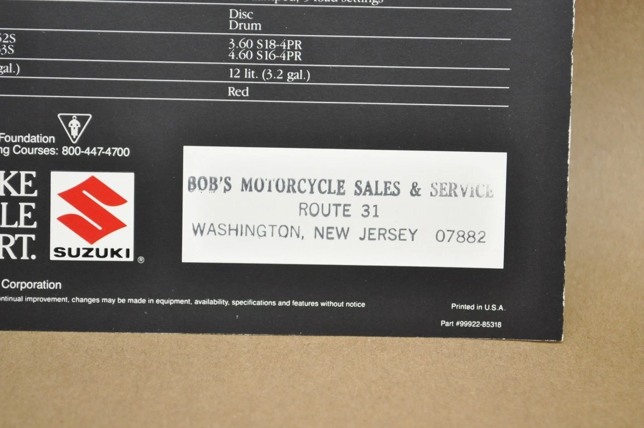 VTG NOS 1985 Suzuki GS300 L GS450 L GS450 GA Brochure OEM Dealer Stamp Specs