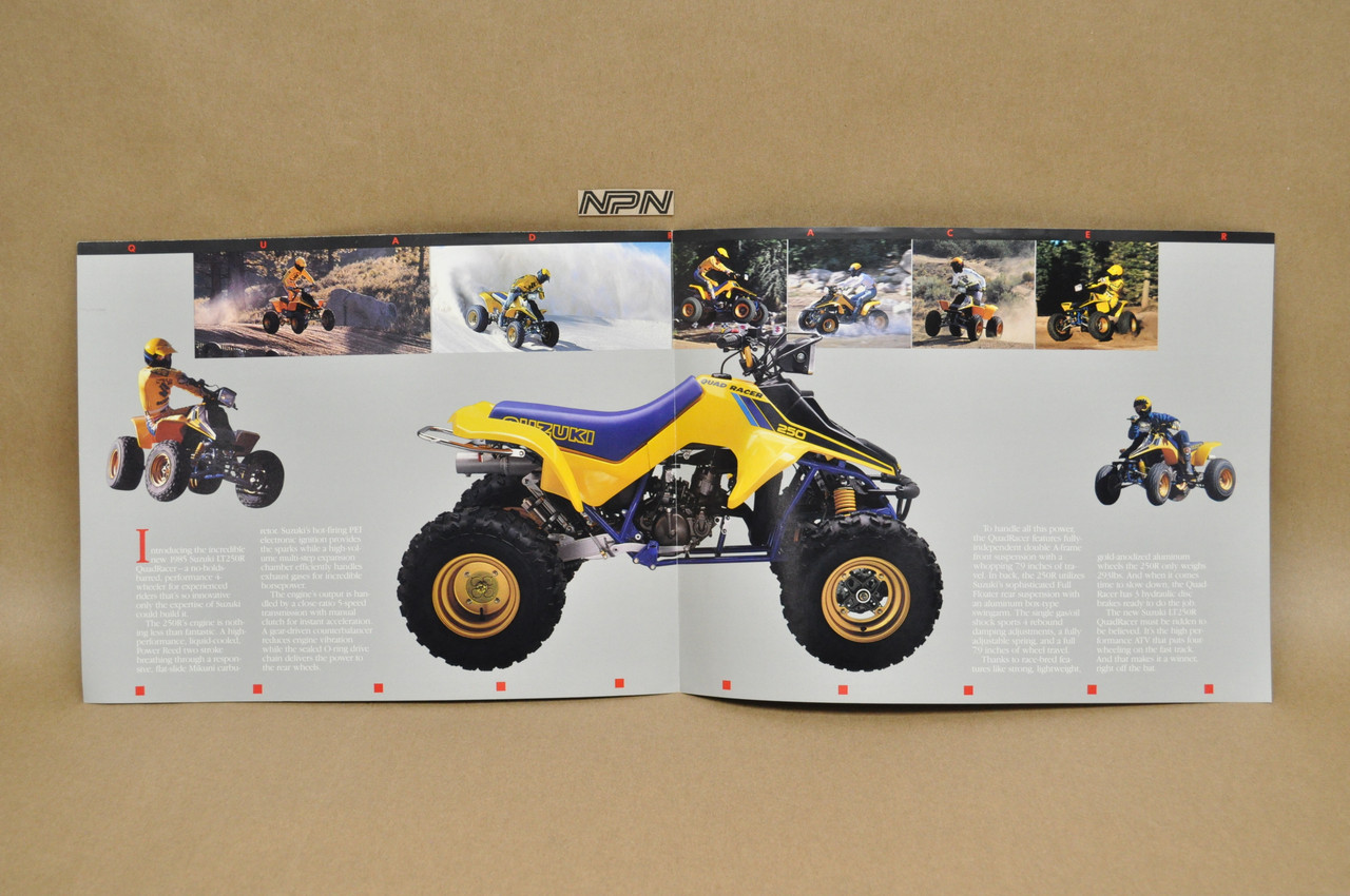 Vintage NOS 1985 Suzuki LT250 R Quadracer Brochure OEM Dealer Stamp Specs NEW