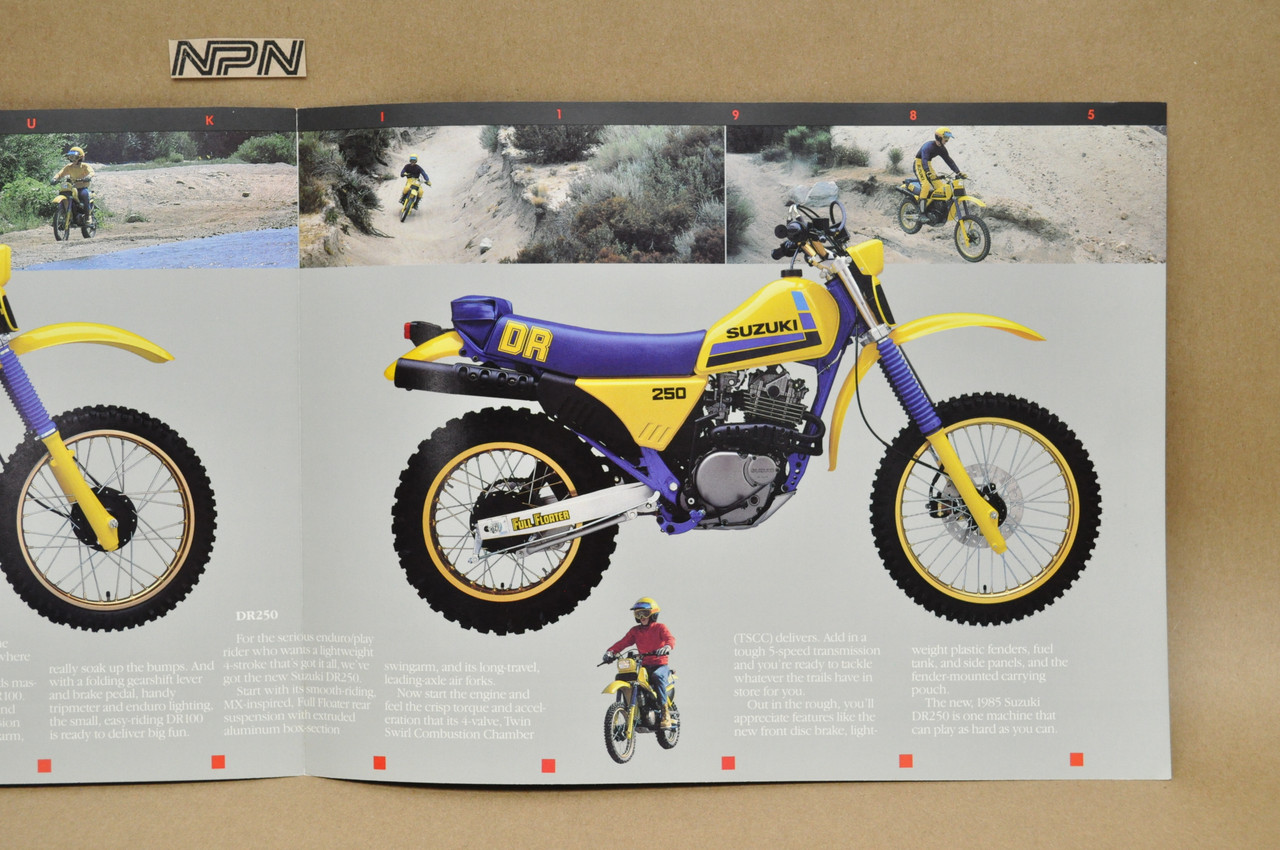 Vintage NOS 1985 Suzuki DR100 DR250 Brochure OEM Dealer Stamp Specs NEW