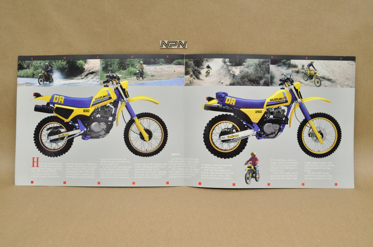 Vintage NOS 1985 Suzuki DR100 DR250 Brochure OEM Dealer Stamp Specs NEW