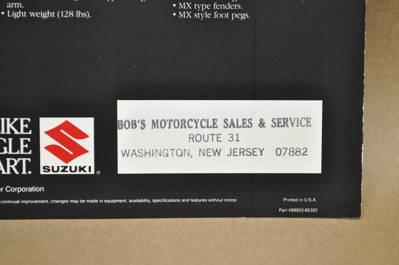 Vintage NOS 1985 Suzuki JR50 DS80 Brochure OEM Dealer Stamp Specs NEW