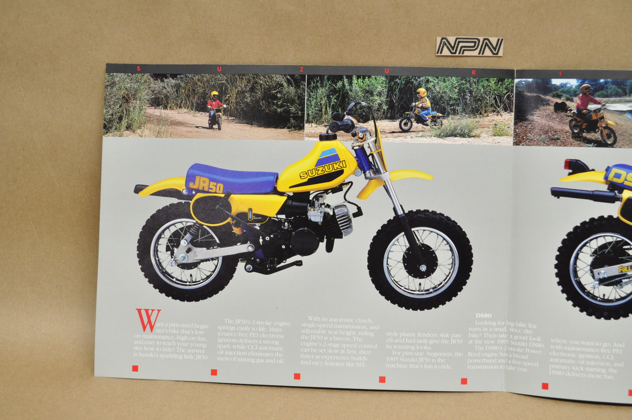 Vintage NOS 1985 Suzuki JR50 DS80 Brochure OEM Dealer Stamp Specs NEW