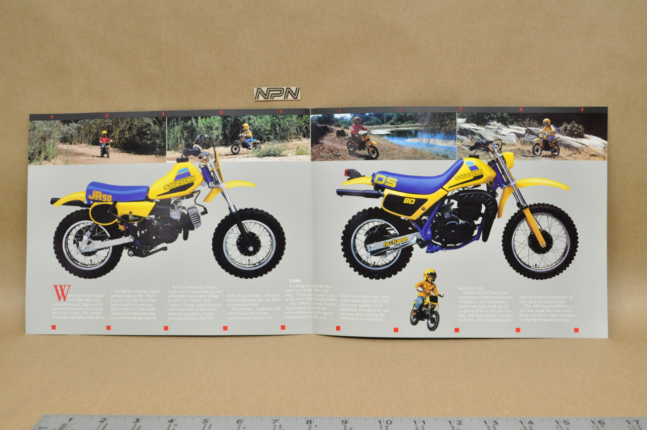 Vintage NOS 1985 Suzuki JR50 DS80 Brochure OEM Dealer Stamp Specs NEW