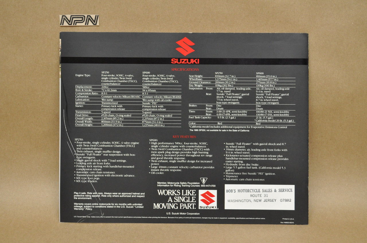 Vintage NOS 1985 Suzuki JR50 DS80 Brochure OEM Dealer Stamp Specs NEW