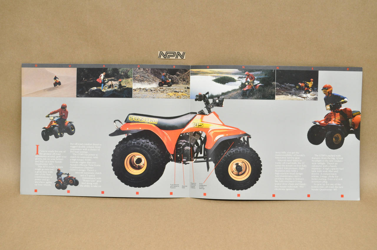 Vintage NOS 1985 Suzuki LT185 Quadrunner Brochure OEM Dealer Stamp Specs NEW