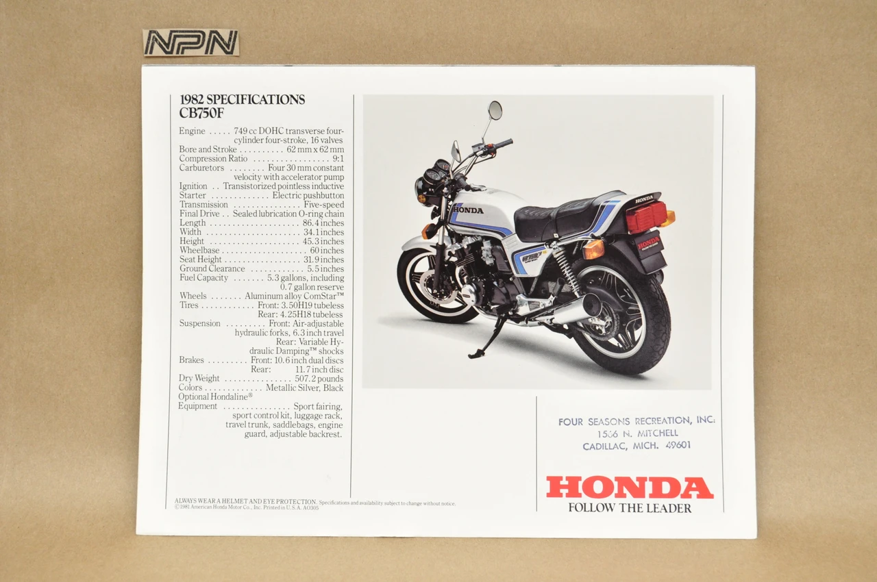 Vintage NOS 1982 Honda CB750 F Motorcycle Brochure OEM Dealer Stamp Specs NEW