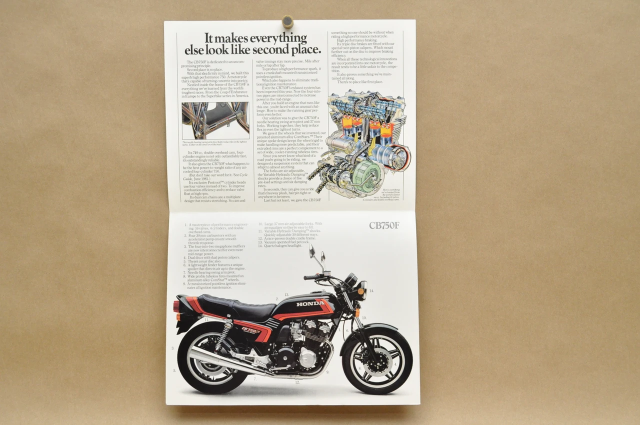 Vintage NOS 1982 Honda CB750 F Motorcycle Brochure OEM Dealer Stamp Specs NEW