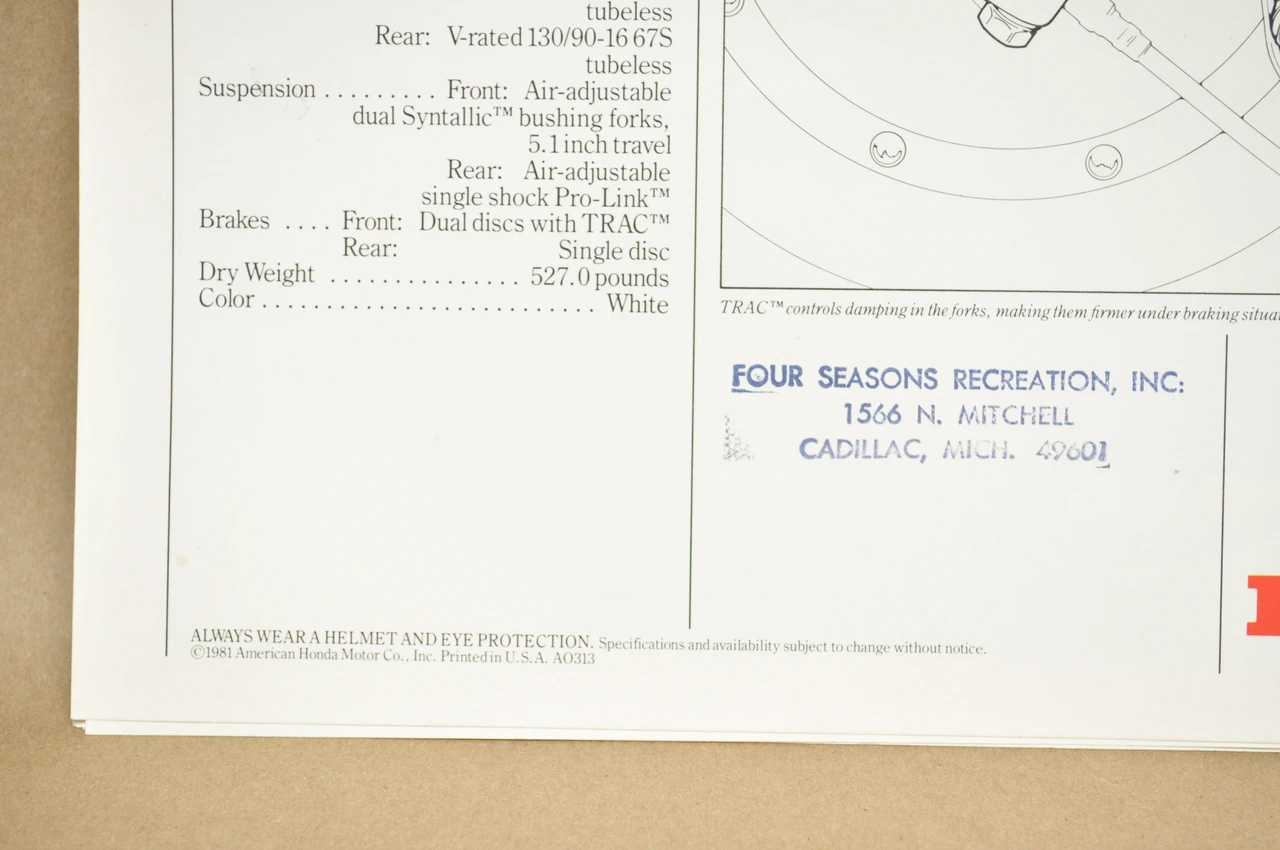 Vintage NOS 1982 Honda CX500 Turbo Motorcycle Brochure OEM Dealer Stamp Specs