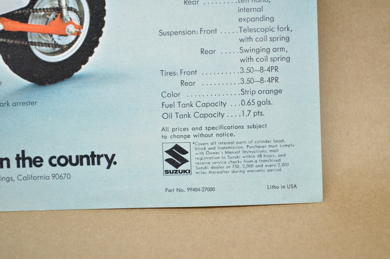 VTG NOS 1971 Suzuki MT50 R Trailhopper F50 R Cutlass Brochure Dealer Specs