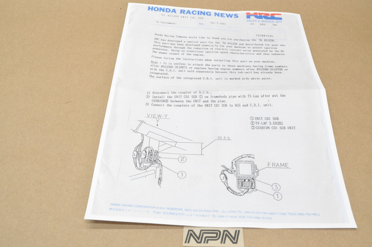 NOS Honda HRC RS125 R Denso CDI Box Ignition Control Module 30010-NF4-305
