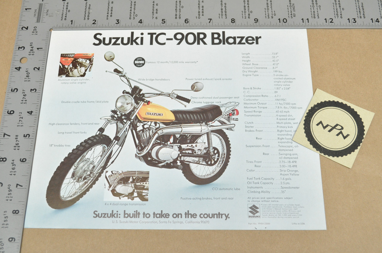 Vintage NOS 1971 Suzuki TC90 R Blazer TS90 R Honcho Brochure OEM Dealer Specs