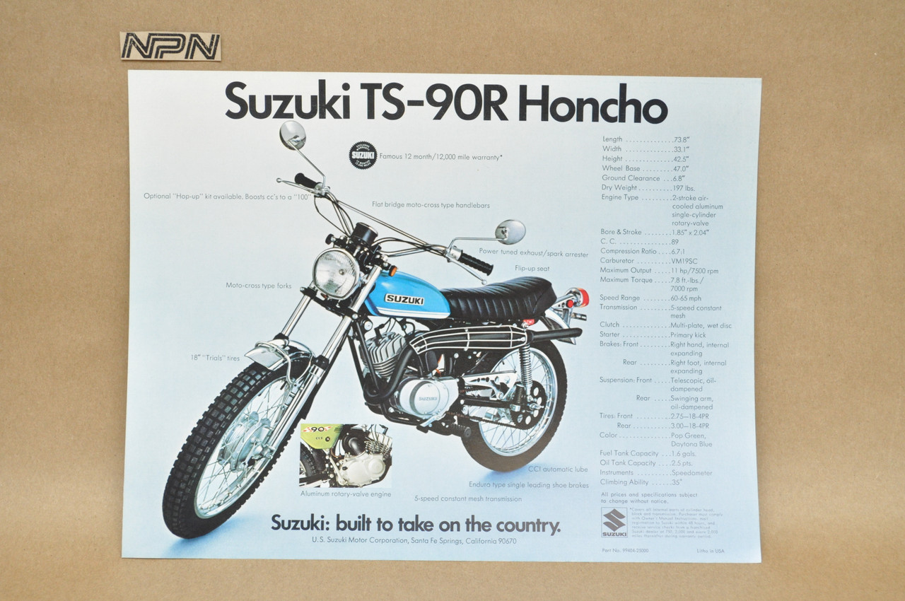 Vintage NOS 1971 Suzuki TC90 R Blazer TS90 R Honcho Brochure OEM Dealer Specs