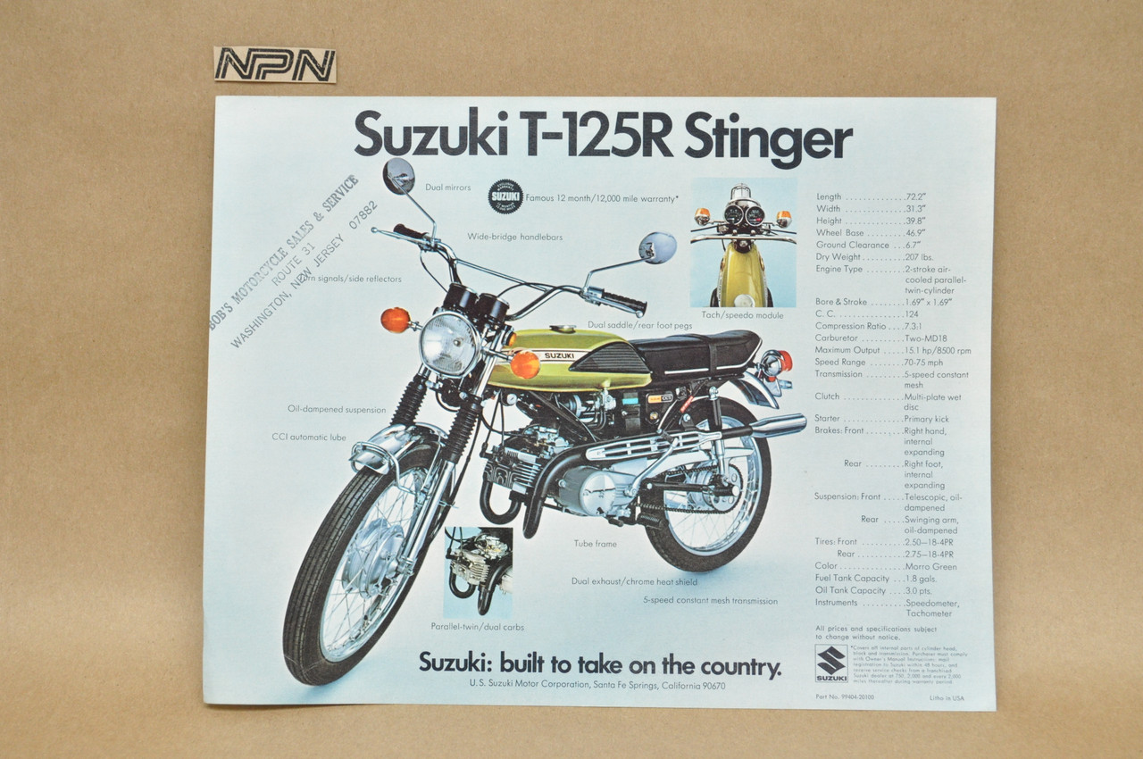 Vintage NOS 1971 Suzuki T125 R Stinger T250 R Hustler Brochure OEM Dealer Specs