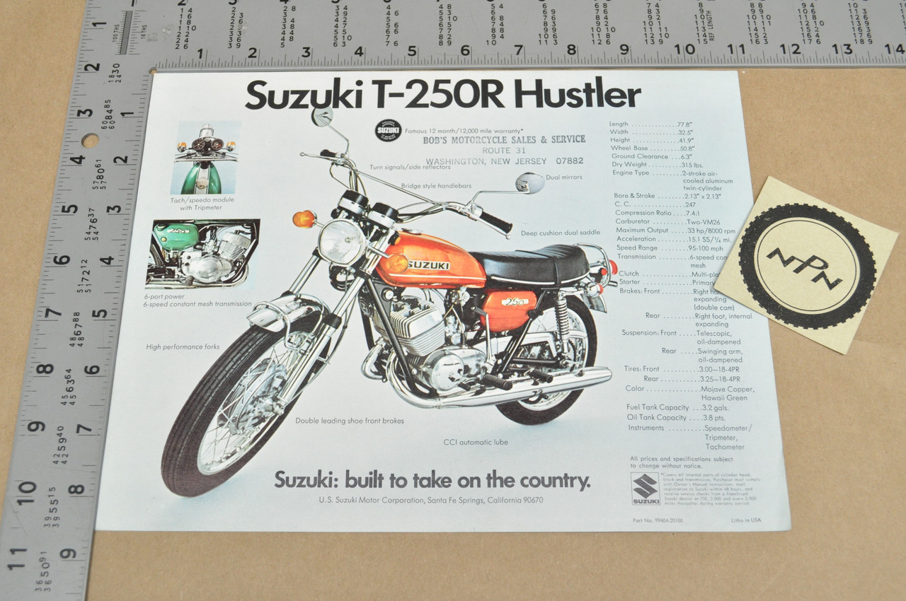 Vintage NOS 1971 Suzuki T125 R Stinger T250 R Hustler Brochure OEM Dealer Specs