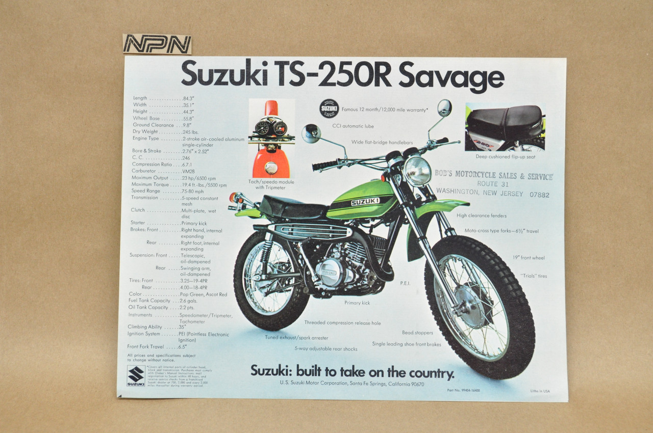 Vintage NOS 1971 Suzuki TS250 R Savage TM400 R Cyclone Brochure OEM Dealer Specs