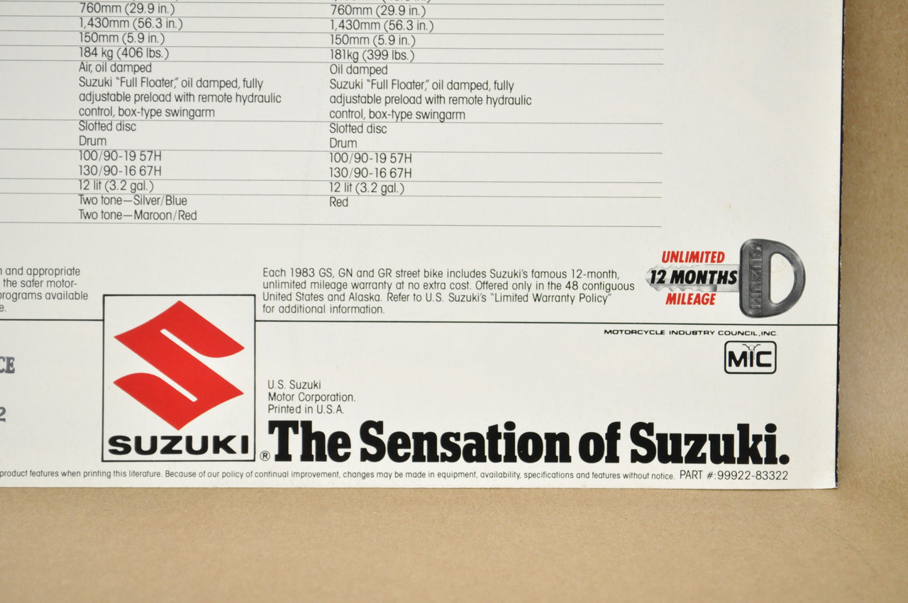 Vintage NOS 1983 Suzuki GR650 Tempter GR650 X Motorcycle Dealer Brochure OEM