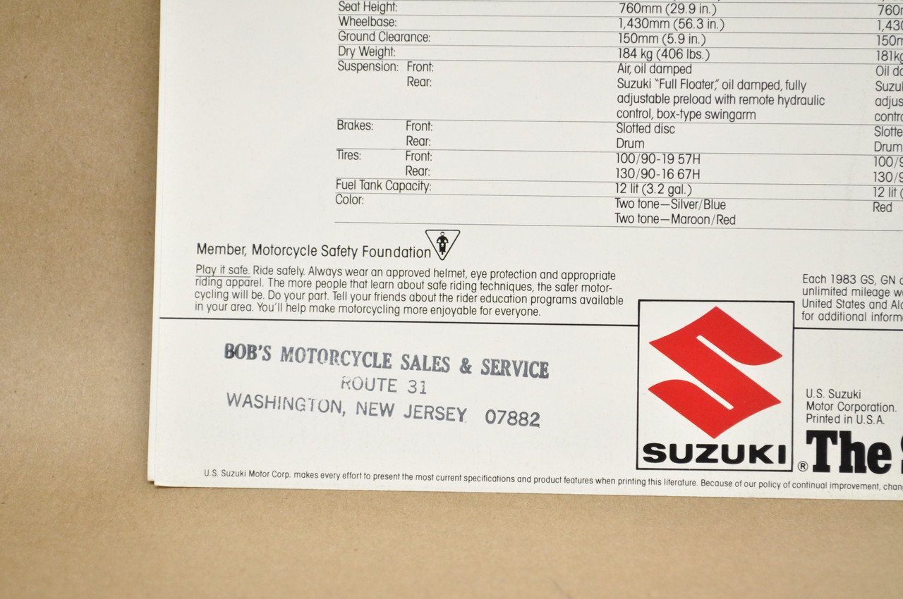 Vintage NOS 1983 Suzuki GR650 Tempter GR650 X Motorcycle Dealer Brochure OEM