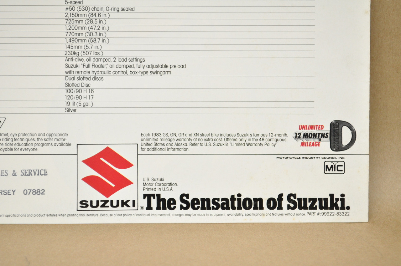 Vintage NOS 1983 Suzuki XN85 Turbo Motorcycle Brochure Dealer Specs OEM