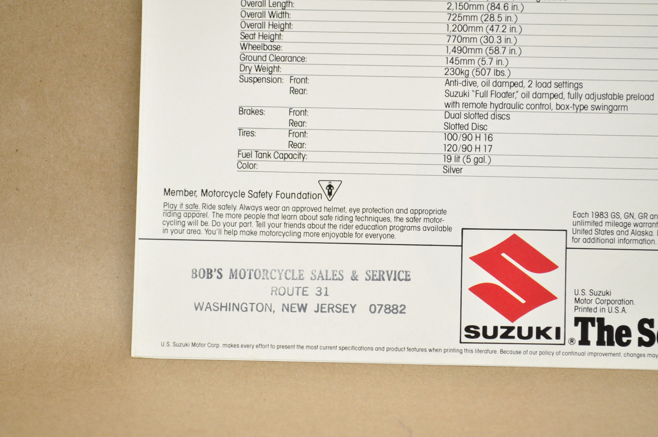 Vintage NOS 1983 Suzuki XN85 Turbo Motorcycle Brochure Dealer Specs OEM