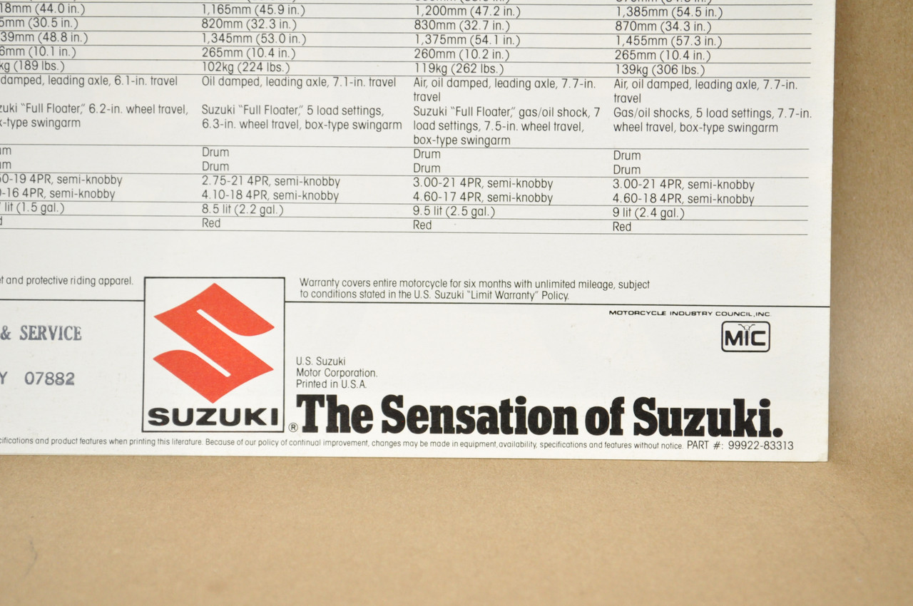 Vintage NOS 1983 Suzuki SP100 SP125 SP250 SP500 Motorcycle Brochure Dealer Specs