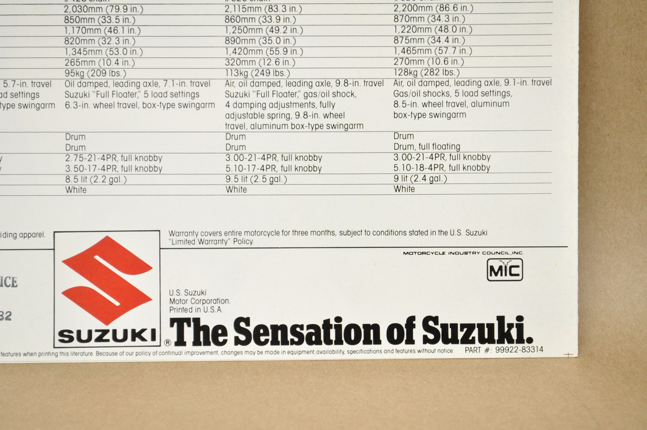 Vintage NOS 1983 Suzuki DR100 DR125 DR250 DR500 Motorcycle Brochure Dealer Specs