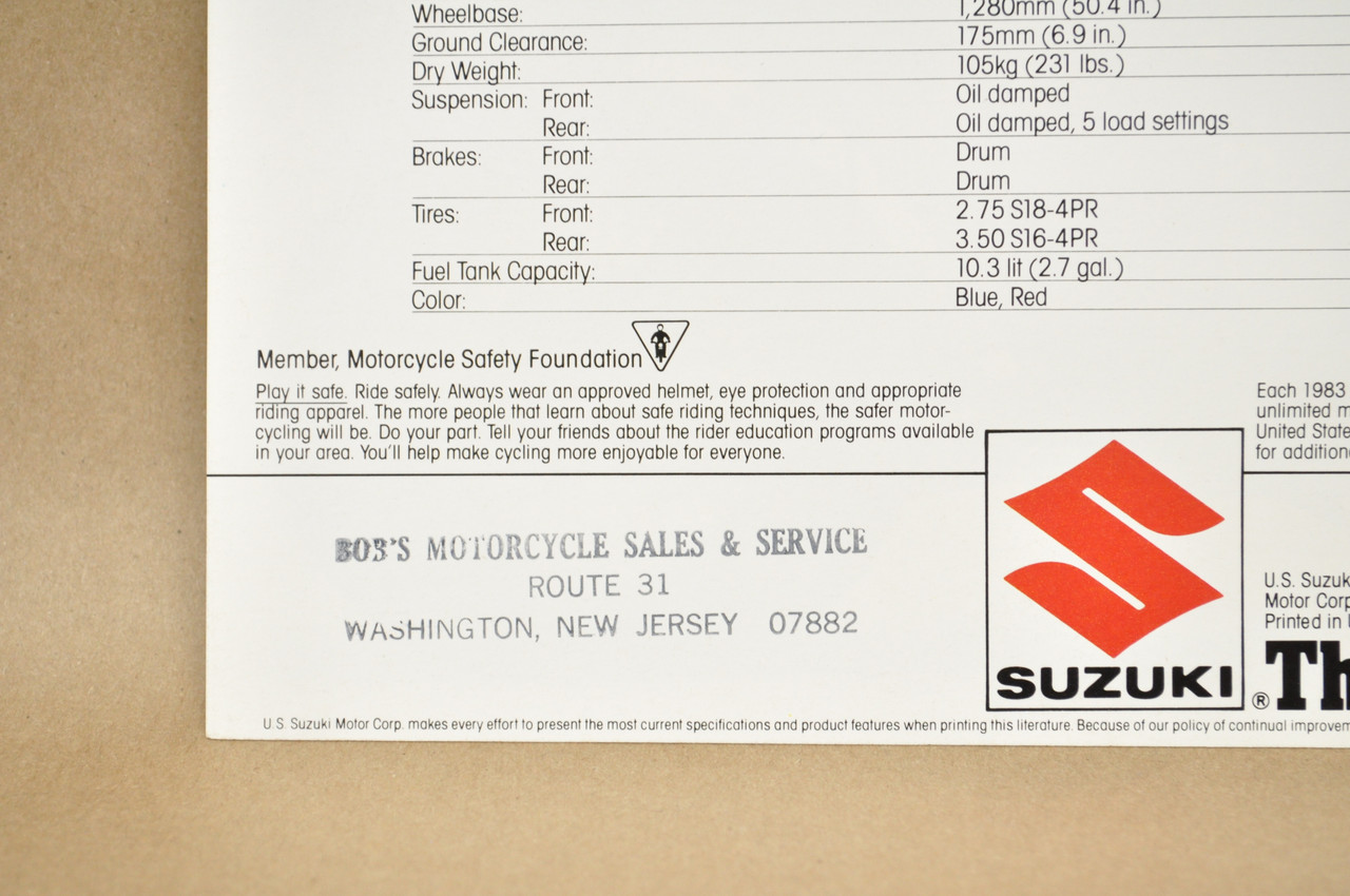 Vintage NOS 1983 Suzuki GN125 GN250 Motorcycle Brochure Dealer Specs OEM