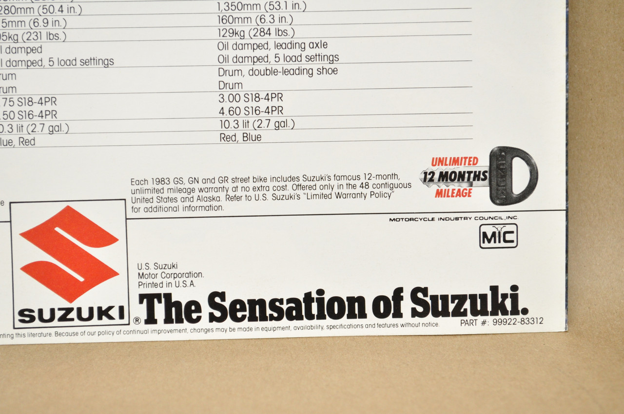 Vintage NOS 1983 Suzuki GN125 GN250 Motorcycle Brochure Dealer Specs OEM
