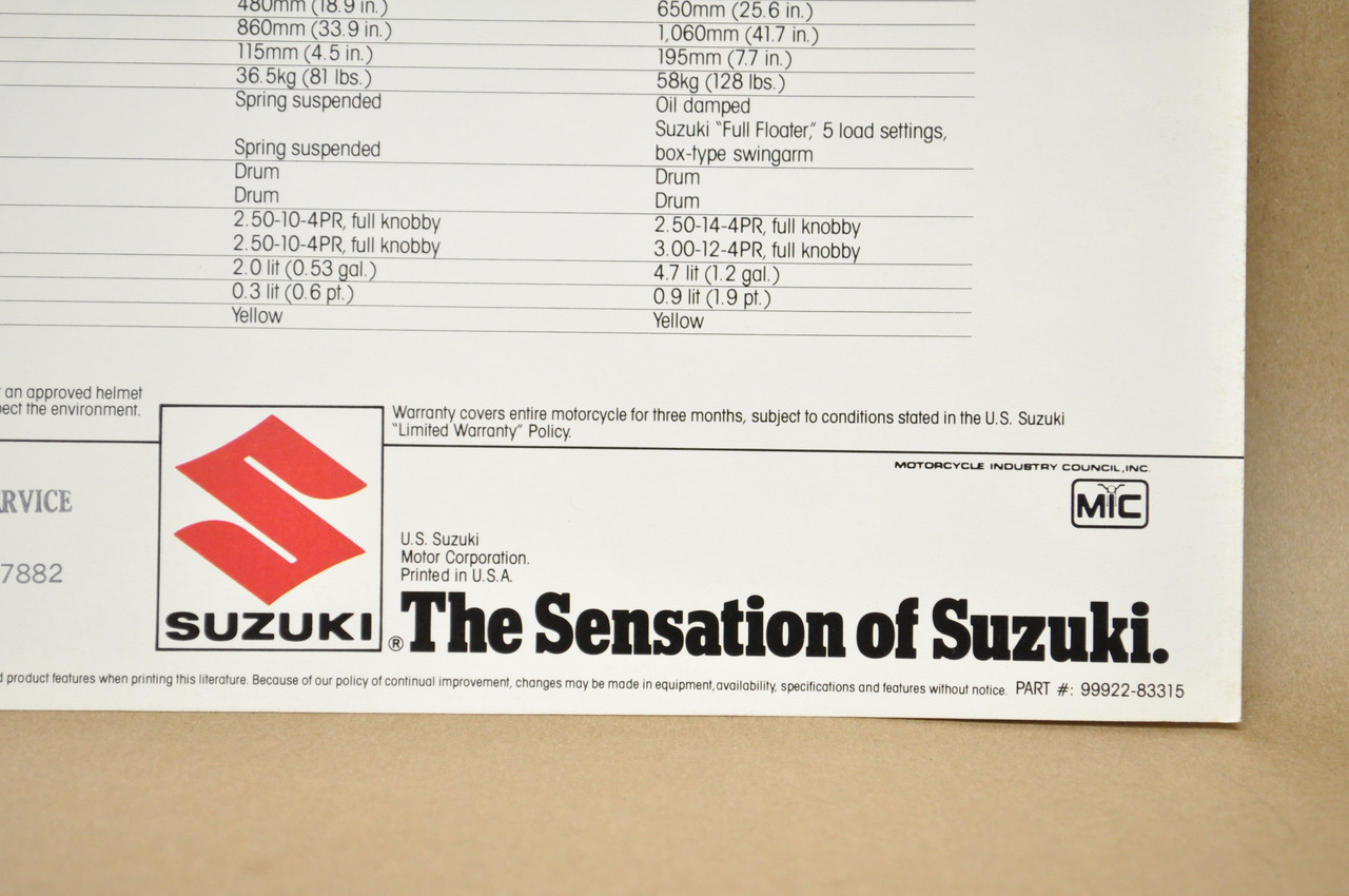 Vintage NOS 1983 Suzuki JR50 R DS80 Motorcycle Brochure Dealer Specs OEM