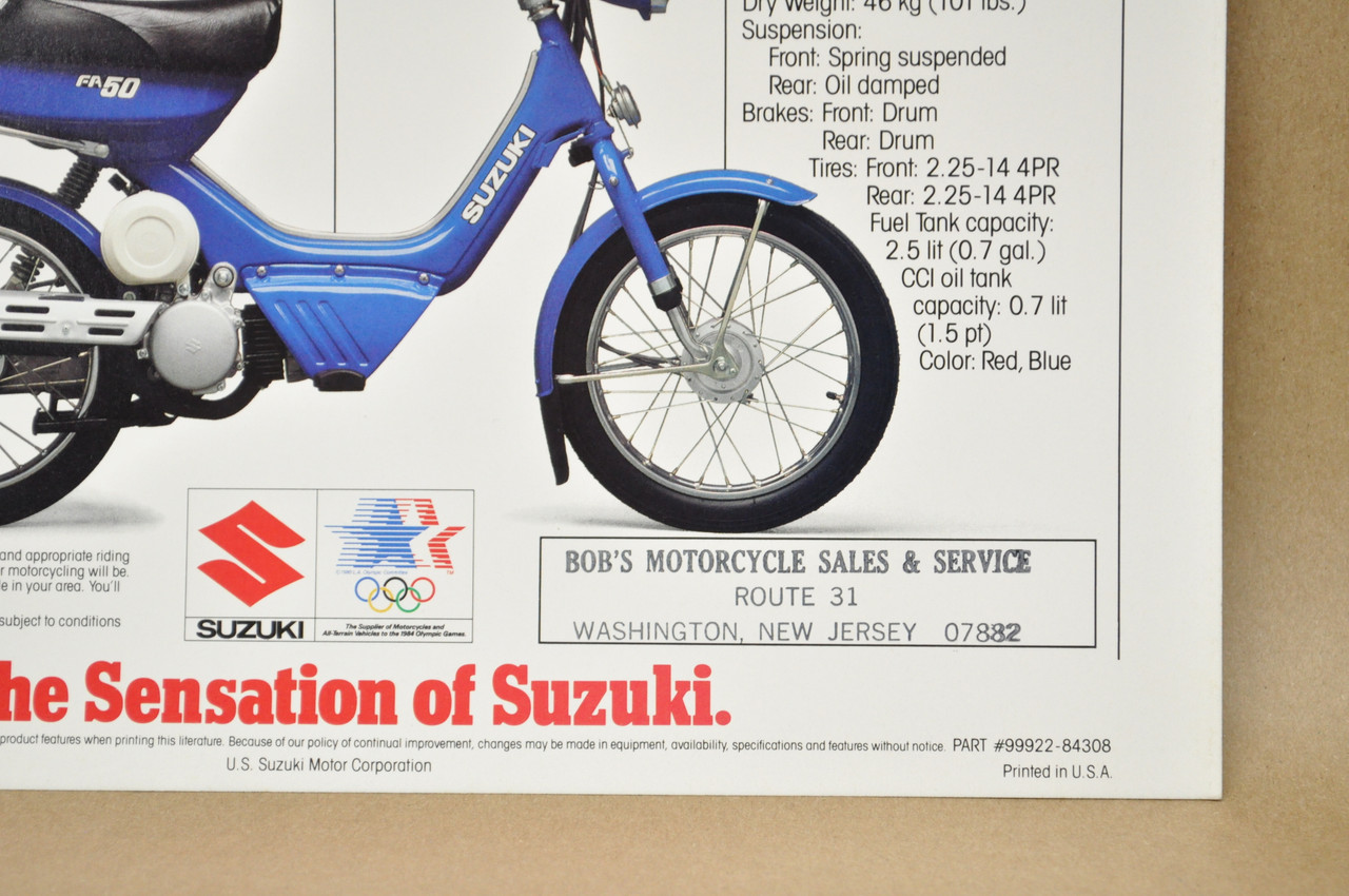 Vintage NOS 1984 Suzuki FA50 Moped Motorcycle Brochure Dealer Specs OEM