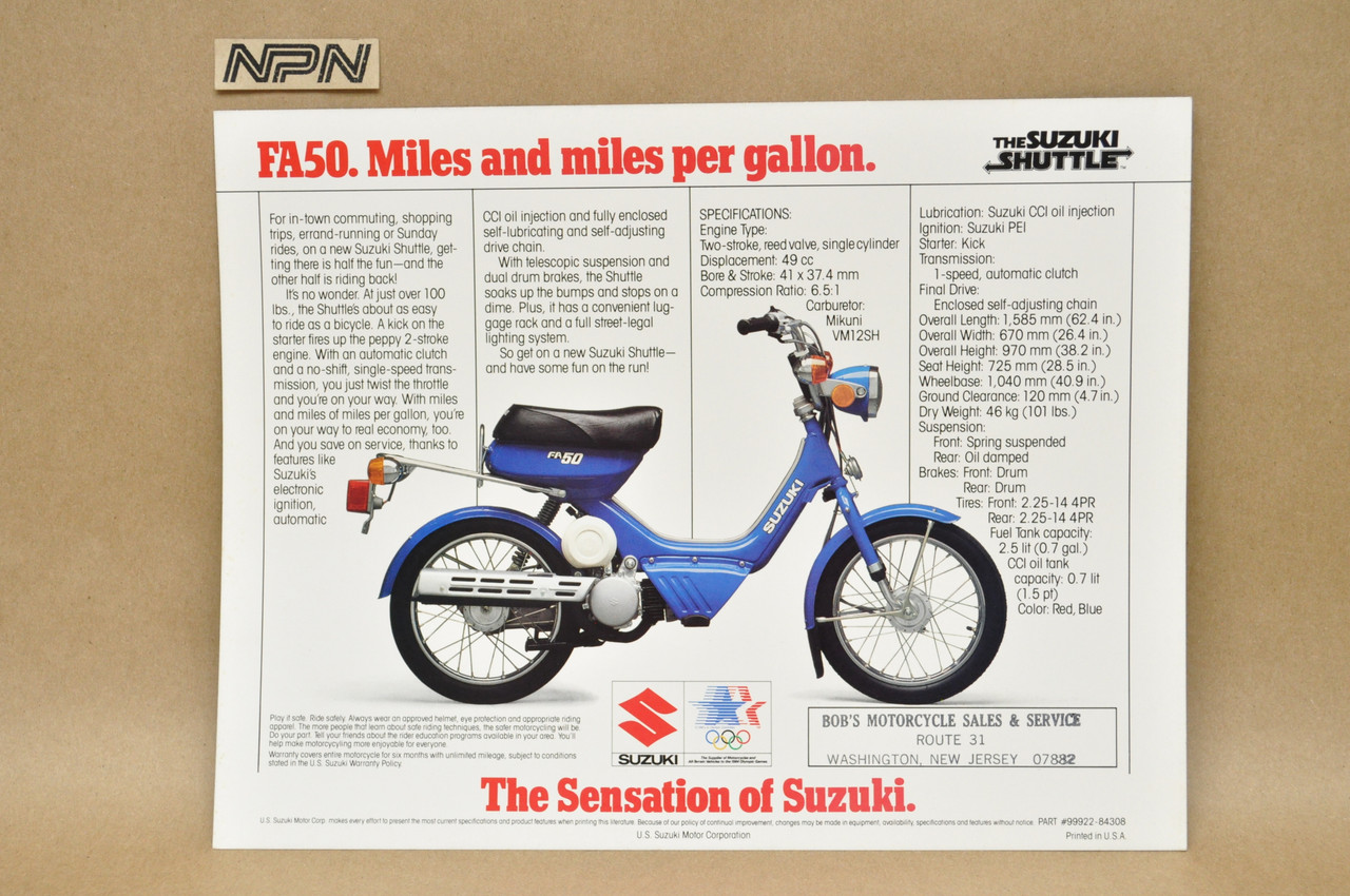 Vintage NOS 1984 Suzuki FA50 Moped Motorcycle Brochure Dealer Specs OEM