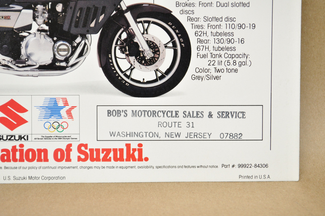 Vintage NOS 1984 Suzuki GS1100 K Motorcycle Brochure Dealer Specs OEM