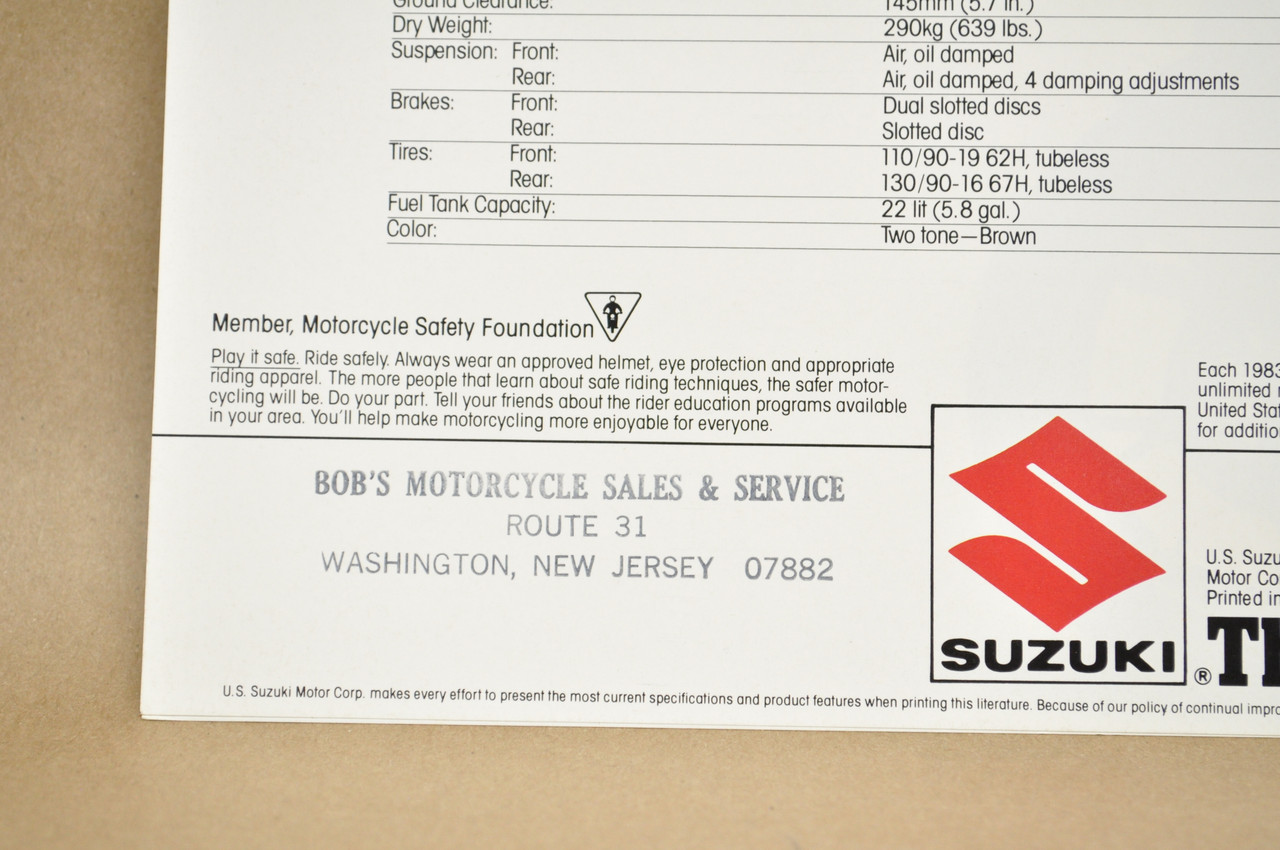 Vintage NOS 1983 Suzuki GS1100 GK Motorcycle Brochure Dealer Specs OEM