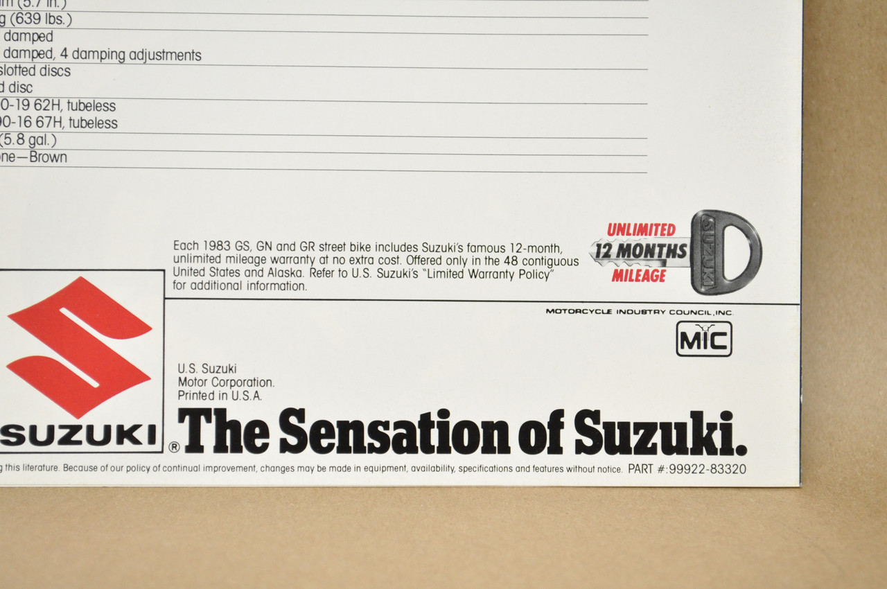 Vintage NOS 1983 Suzuki GS1100 GK Motorcycle Brochure Dealer Specs OEM