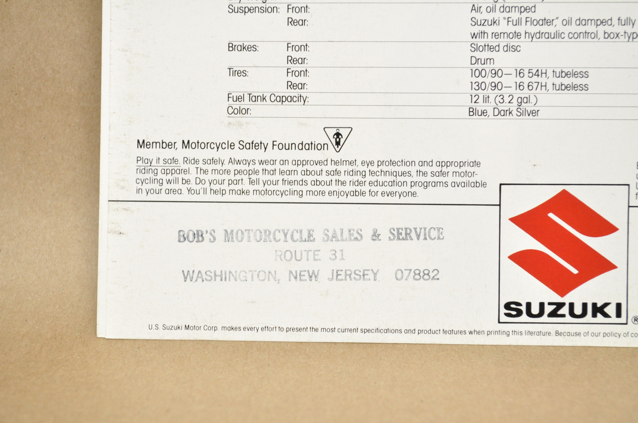 Vintage NOS 1983 Suzuki GS550 L Motorcycle Brochure Dealer Specs OEM
