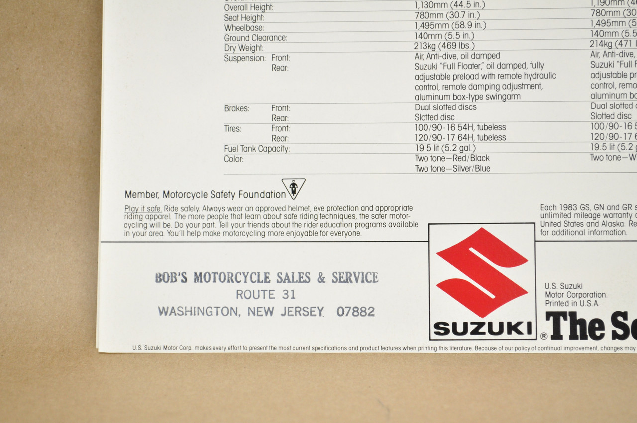 Vintage NOS 1983 Suzuki GS750 E GS750 ES Motorcycle Brochure Dealer Specs OEM